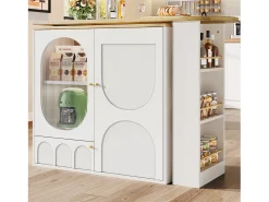Móvel De Bar|Merax Móvel bar giratório - 138 x 73 x 105 cm - 3 portas + divisórias removíveis - MDF + Metal - Branco