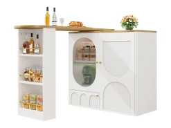 Móvel De Bar|Merax Móvel bar giratório - 138 x 73 x 105 cm - 3 portas + divisórias removíveis - MDF + Metal - Branco