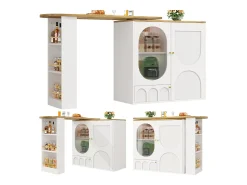 Móvel De Bar|Merax Móvel bar giratório - 138 x 73 x 105 cm - 3 portas + divisórias removíveis - MDF + Metal - Branco