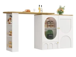 Móvel De Bar|Merax Móvel bar giratório - 138 x 73 x 105 cm - 3 portas + divisórias removíveis - MDF + Metal - Branco