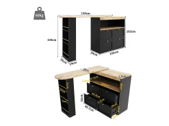 Online Hauss Spole Móvel bar giratório com 4 gavetas e 1 nicho, corpo com tampo em folheado de madeira - 138x39x104cm Preto