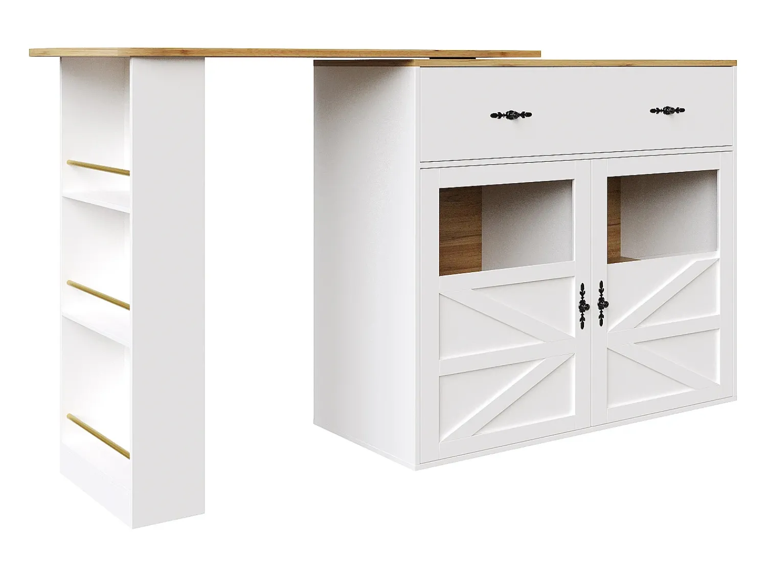 Hauss Spole Móvel bar giratório com 1 gaveta larga e 2 portas, prateleira lateral de três níveis incluída, - 204x39x104cm^ Móvel De Bar