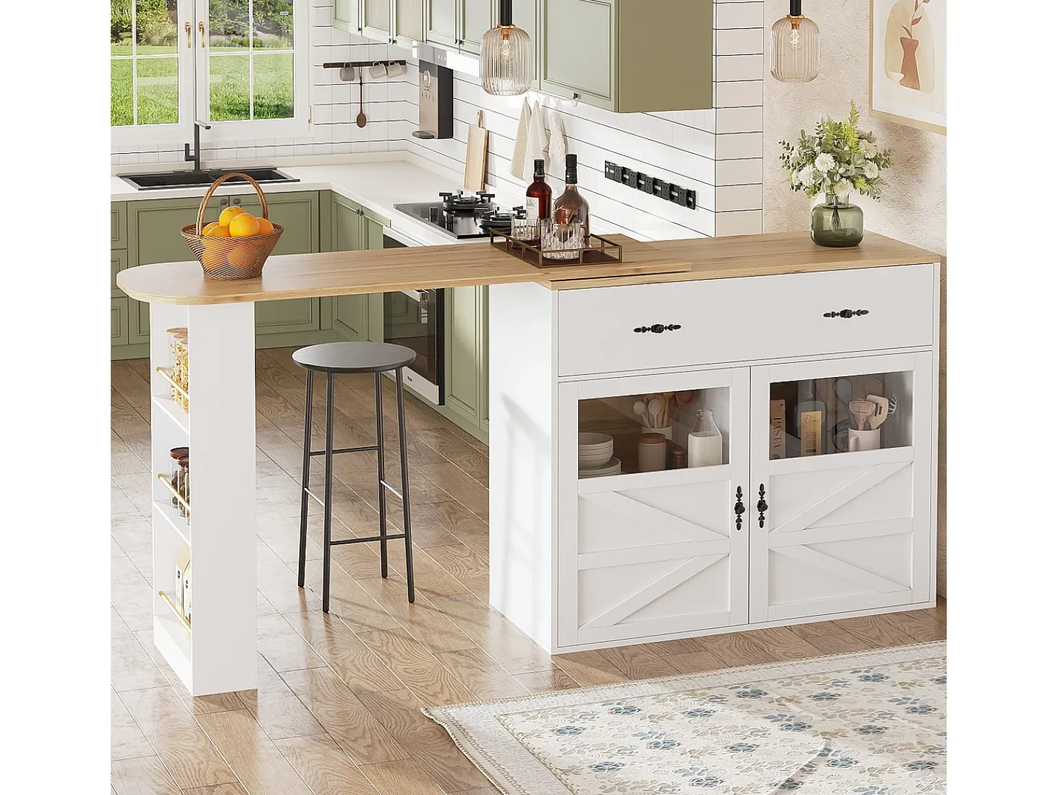 Hauss Spole Móvel bar giratório com 1 gaveta larga e 2 portas, prateleira lateral de três níveis incluída, - 204x39x104cm^ Móvel De Bar