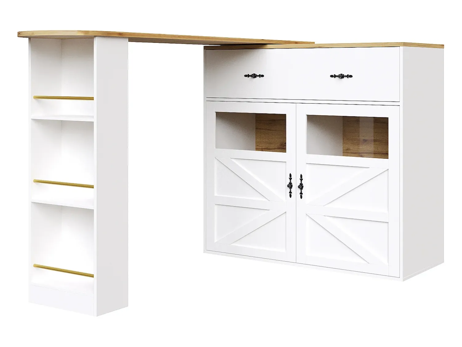 Hauss Spole Móvel bar giratório com 1 gaveta larga e 2 portas, prateleira lateral de três níveis incluída, - 204x39x104cm^ Móvel De Bar
