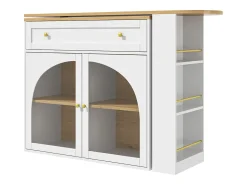 Hot Hauss Spole Móvel bar giratório com 1 gaveta larga e 2 portas de vidro, corpo , prateleiras incluídas - 204x39x104cm Branco