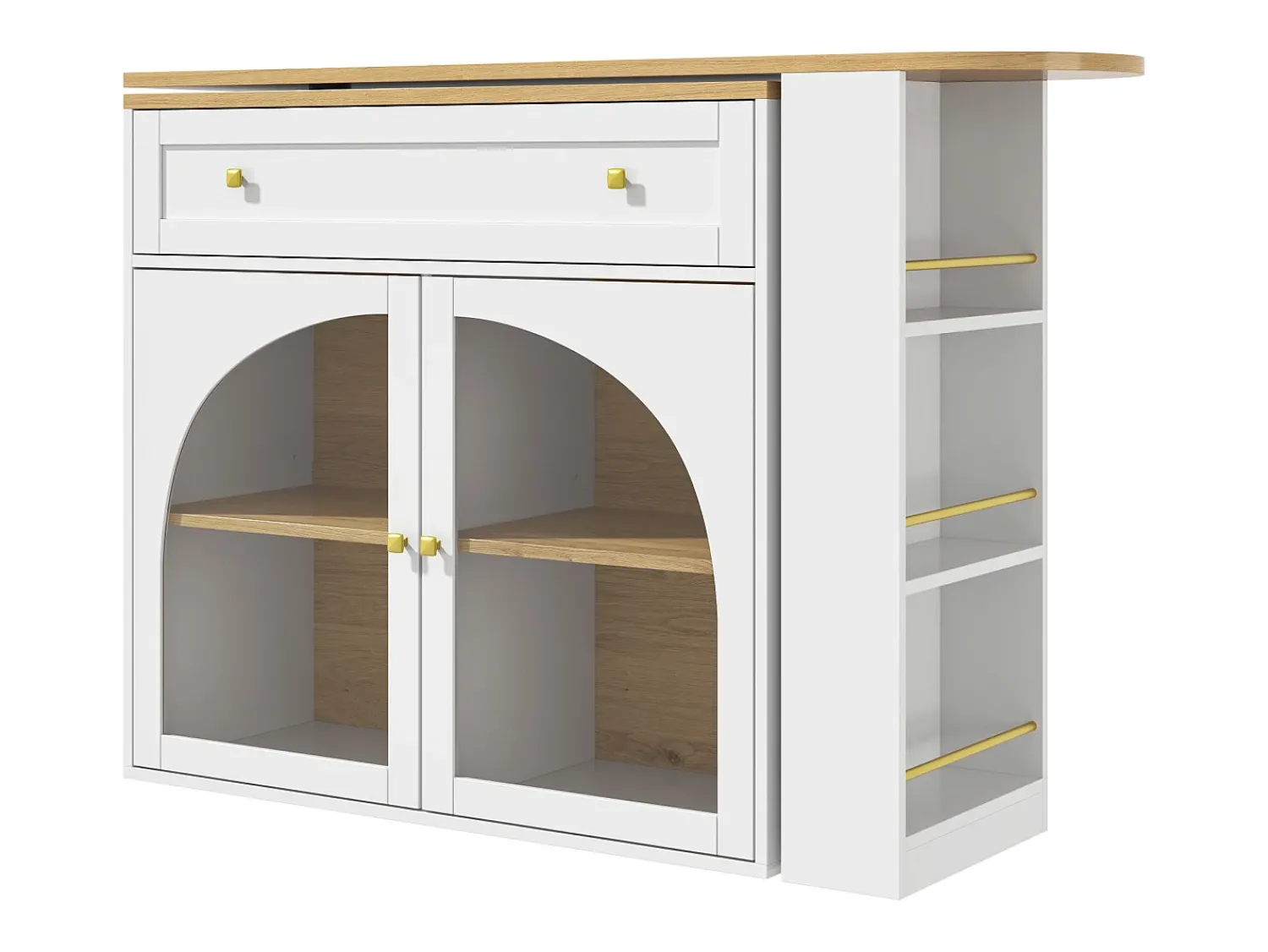 Hot Hauss Spole Móvel bar giratório com 1 gaveta larga e 2 portas de vidro, corpo , prateleiras incluídas - 204x39x104cm Branco