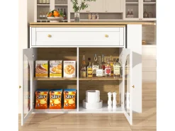 Hot Hauss Spole Móvel bar giratório com 1 gaveta larga e 2 portas de vidro, corpo , prateleiras incluídas - 204x39x104cm Branco