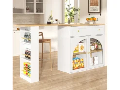 Hot Hauss Spole Móvel bar giratório com 1 gaveta larga e 2 portas de vidro, corpo , prateleiras incluídas - 204x39x104cm Branco