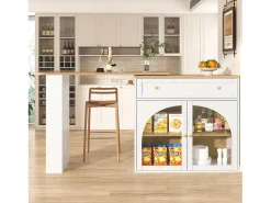 Hot Hauss Spole Móvel bar giratório com 1 gaveta larga e 2 portas de vidro, corpo , prateleiras incluídas - 204x39x104cm Branco