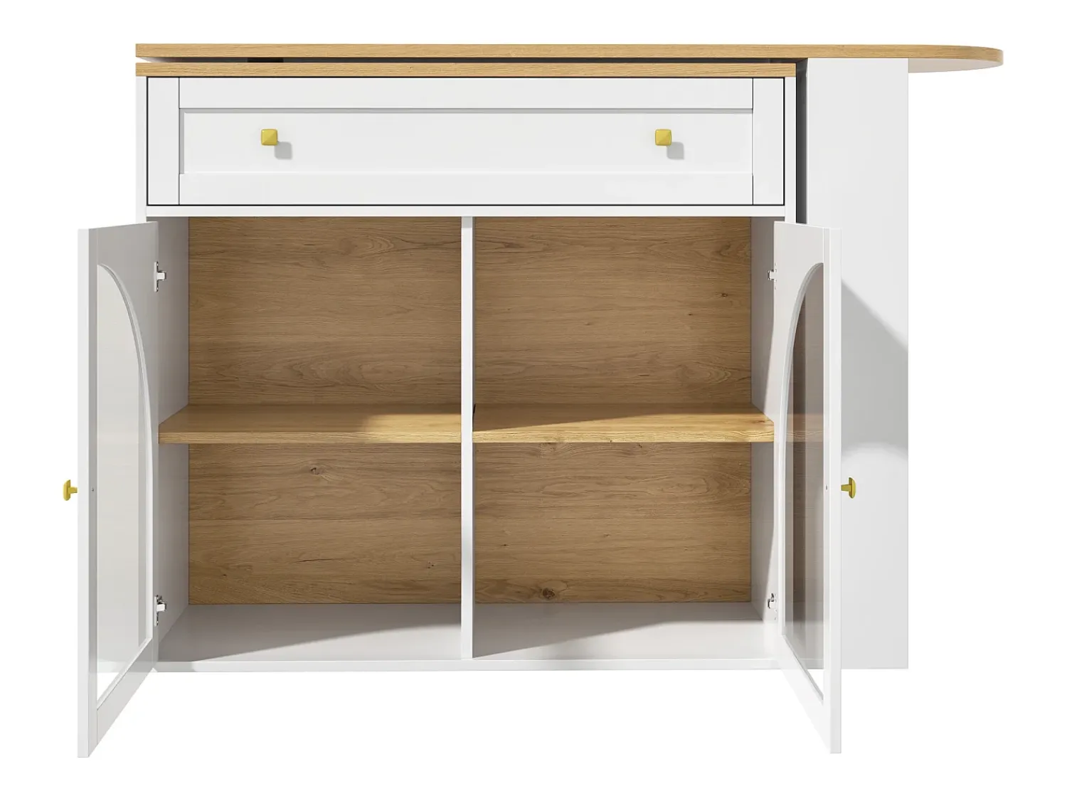 Hot Hauss Spole Móvel bar giratório com 1 gaveta larga e 2 portas de vidro, corpo , prateleiras incluídas - 204x39x104cm Branco