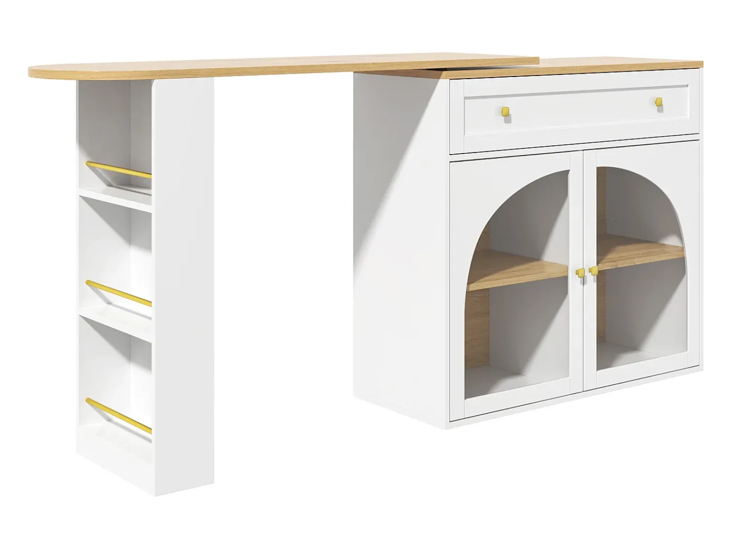 Hot Hauss Spole Móvel bar giratório com 1 gaveta larga e 2 portas de vidro, corpo , prateleiras incluídas - 204x39x104cm Branco