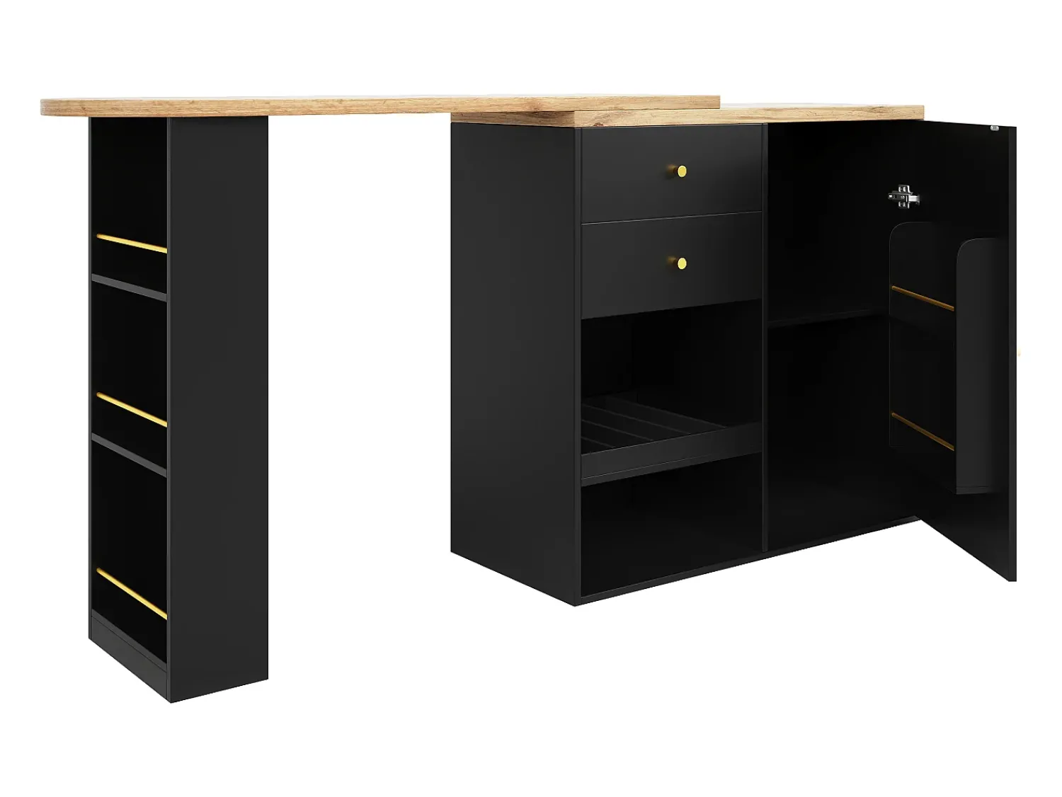 Móvel De Bar|Hauss Spole Móvel bar giratório com 2 gavetas, 1 porta e 2 nichos, corpo com tampo em folheado de madeira - 138x39x104cm Preto