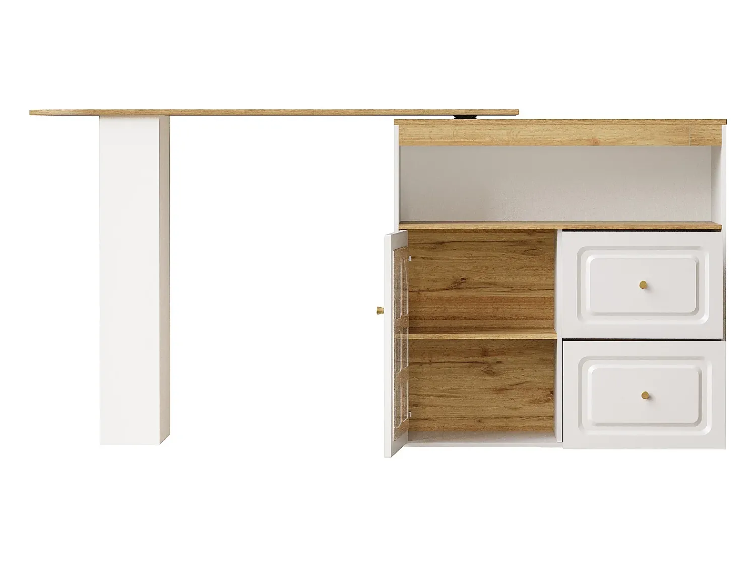 Móvel De Bar*Hauss Spole Móvel bar giratório com 1 porta de vidro, 1 nicho e 2 gavetas, corpo , prateleiras incluídas - 204x39x104cm Branco