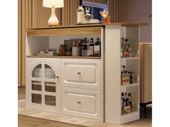 Móvel De Bar*Hauss Spole Móvel bar giratório com 1 porta de vidro, 1 nicho e 2 gavetas, corpo , prateleiras incluídas - 204x39x104cm Branco