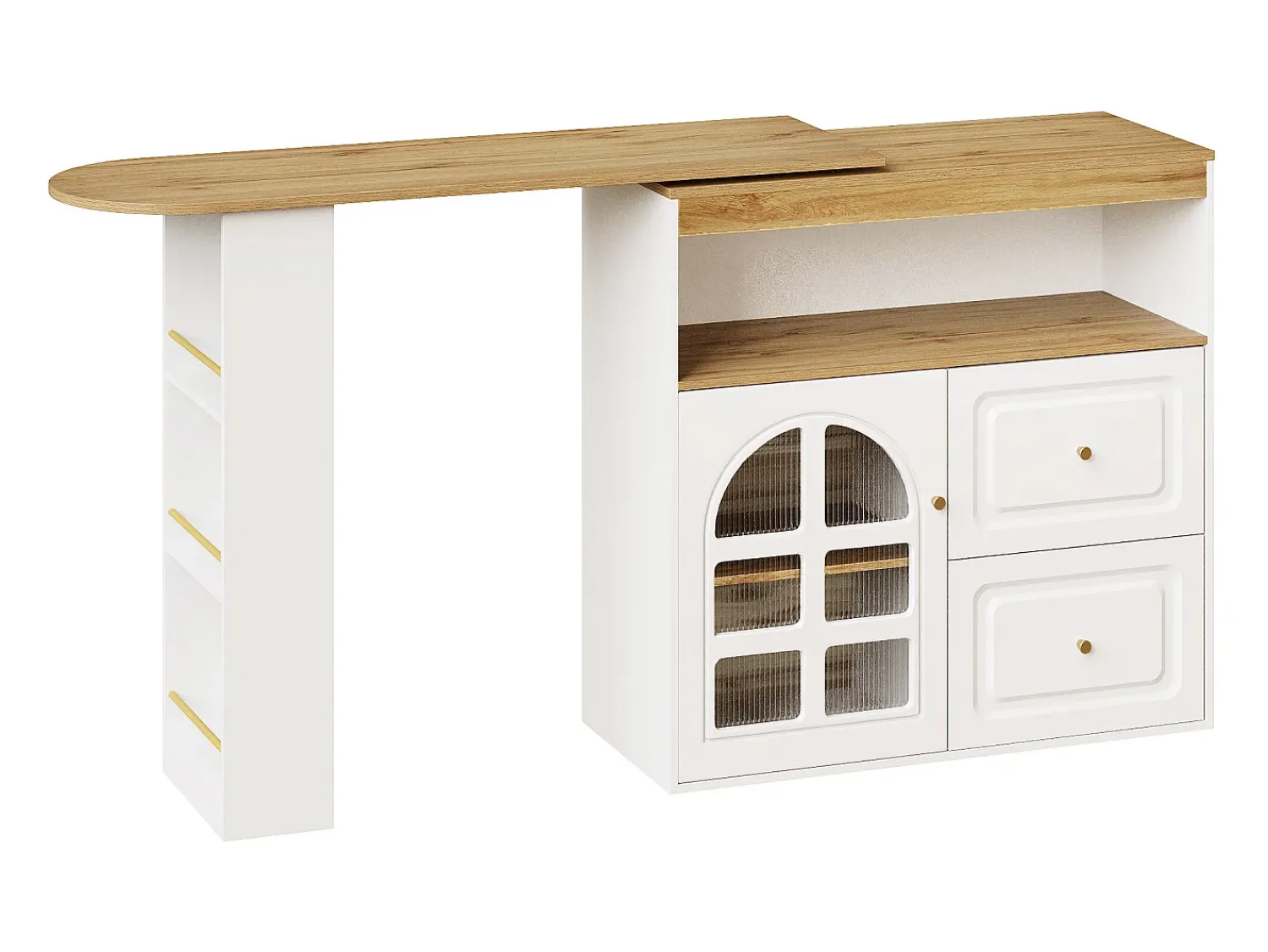 Móvel De Bar*Hauss Spole Móvel bar giratório com 1 porta de vidro, 1 nicho e 2 gavetas, corpo , prateleiras incluídas - 204x39x104cm Branco