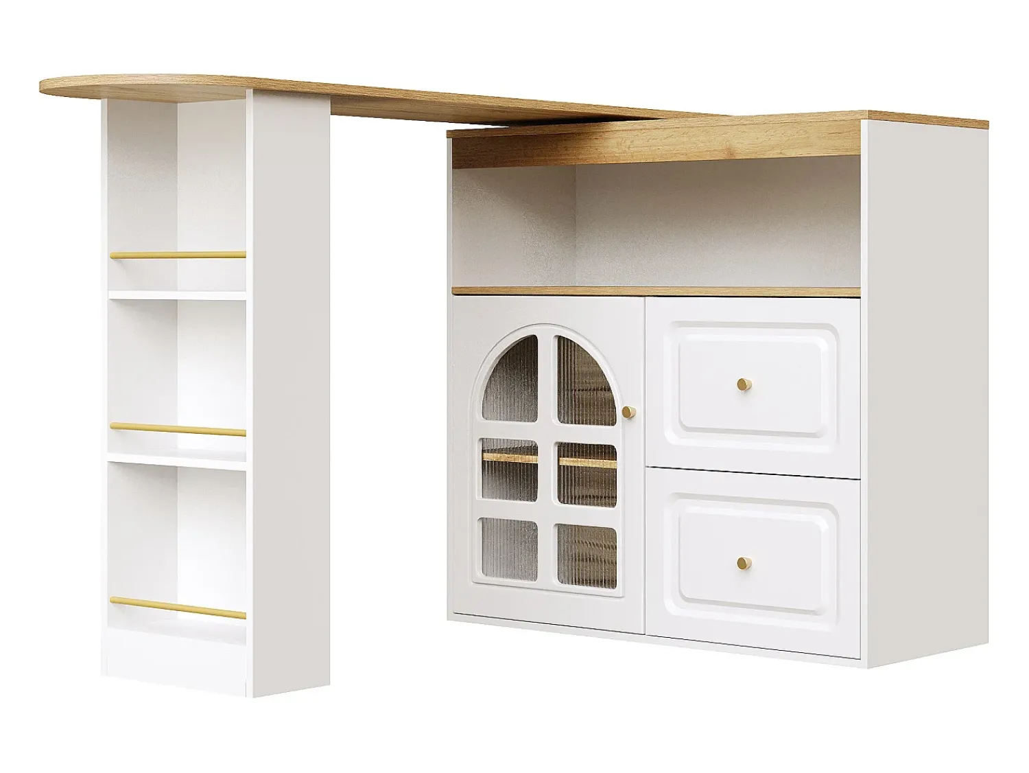 Móvel De Bar*Hauss Spole Móvel bar giratório com 1 porta de vidro, 1 nicho e 2 gavetas, corpo , prateleiras incluídas - 204x39x104cm Branco