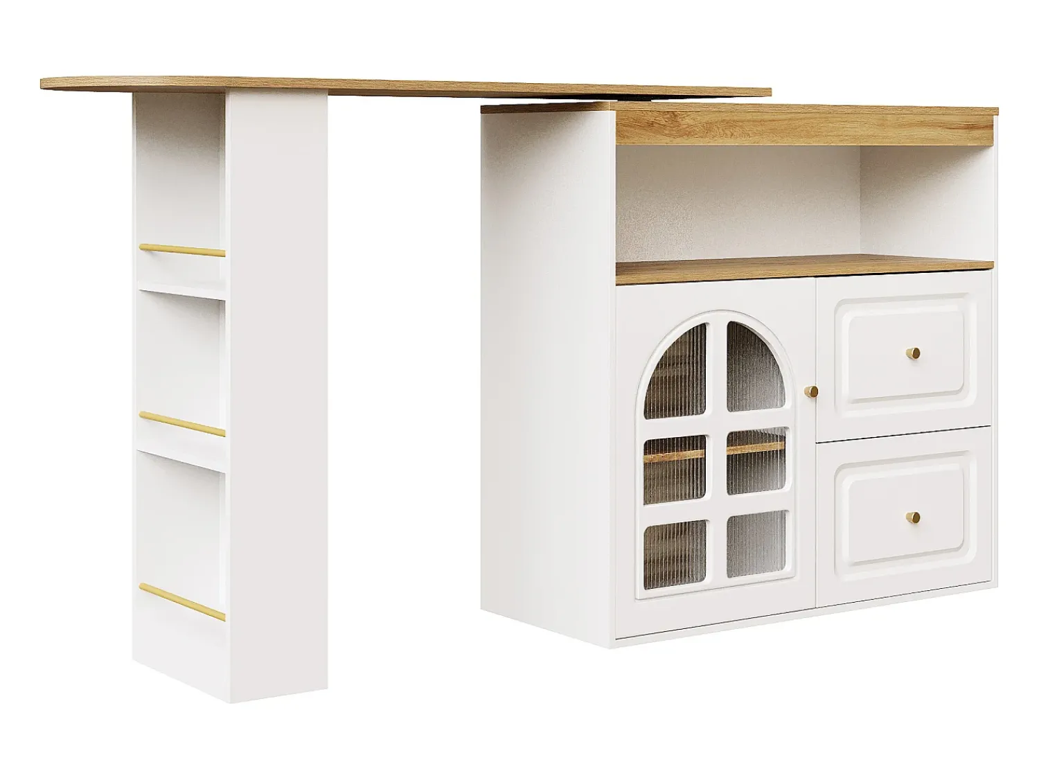 Móvel De Bar*Hauss Spole Móvel bar giratório com 1 porta de vidro, 1 nicho e 2 gavetas, corpo , prateleiras incluídas - 204x39x104cm Branco