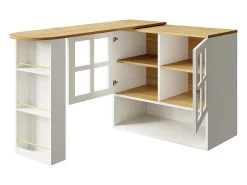 Móvel De Bar*Hauss Spole Móvel bar giratório com 2 portas de vidro e 1 nicho, corpo , tampo em folheado de madeira - 204x39x102,5cm Branco