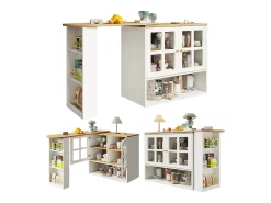 Móvel De Bar*Hauss Spole Móvel bar giratório com 2 portas de vidro e 1 nicho, corpo , tampo em folheado de madeira - 204x39x102,5cm Branco
