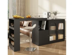 Móvel De Bar|Hauss Spole Móvel bar giratório com 3 portas, incluindo 2 portas de vidro, prateleiras abertas incluídas, corpo - 120x40x103cm Preto
