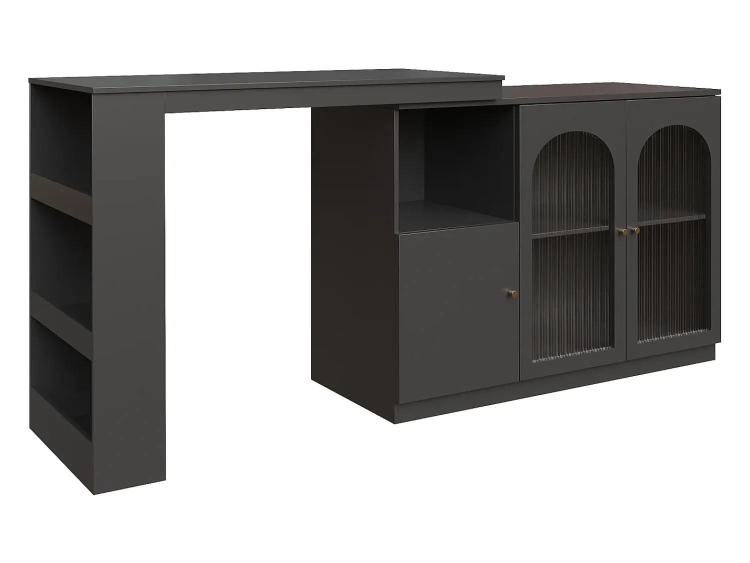 Móvel De Bar|Hauss Spole Móvel bar giratório com 3 portas, incluindo 2 portas de vidro, prateleiras abertas incluídas, corpo - 120x40x103cm Preto