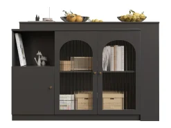 Móvel De Bar|Hauss Spole Móvel bar giratório com 3 portas, incluindo 2 portas de vidro, prateleiras abertas incluídas, corpo - 120x40x103cm Preto