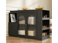 Móvel De Bar|Hauss Spole Móvel bar giratório com 3 portas, incluindo 2 portas de vidro, prateleiras abertas incluídas, corpo - 120x40x103cm Preto