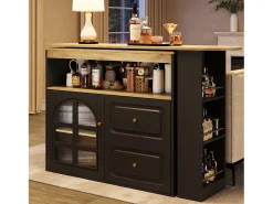 Hauss Spole Móvel bar giratório com 1 porta de vidro, 1 nicho e 2 gavetas, corpo , prateleiras incluídas - 204x39x104cm Preto