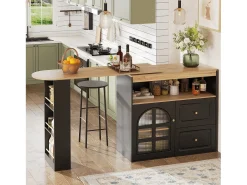 Hauss Spole Móvel bar giratório com 1 porta de vidro, 1 nicho e 2 gavetas, corpo , prateleiras incluídas - 204x39x104cm Preto