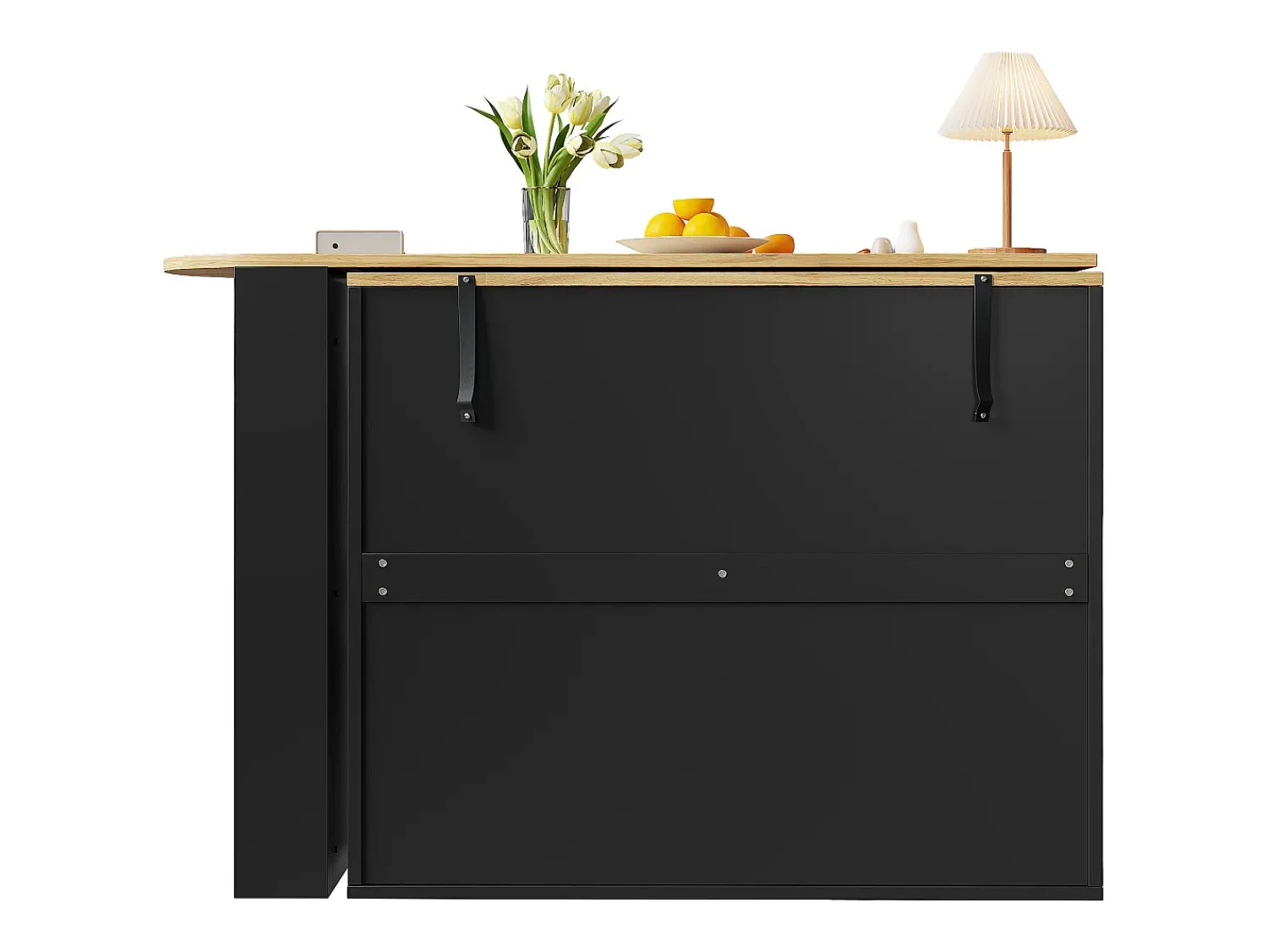 Discount Hauss Spole Móvel bar giratório com 1 porta e 3 gavetas, prateleira lateral de três níveis incluída, e natural claro - 204x39x104cm Preto