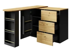 Discount Hauss Spole Móvel bar giratório com 1 porta e 3 gavetas, prateleira lateral de três níveis incluída, e natural claro - 204x39x104cm Preto