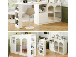 Móvel De Bar|Hauss Spole Móvel bar giratório com 3 portas, incluindo 2 portas de vidro, prateleiras abertas incluídas, corpo - 120x40x103cm Branco
