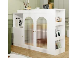 Móvel De Bar|Hauss Spole Móvel bar giratório com 3 portas, incluindo 2 portas de vidro, prateleiras abertas incluídas, corpo - 120x40x103cm Branco