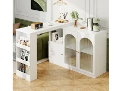 Móvel De Bar|Hauss Spole Móvel bar giratório com 3 portas, incluindo 2 portas de vidro, prateleiras abertas incluídas, corpo - 120x40x103cm Branco
