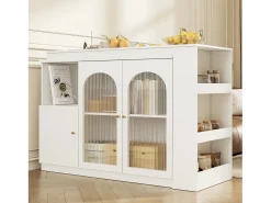 Móvel De Bar|Hauss Spole Móvel bar giratório com 3 portas, incluindo 2 portas de vidro, prateleiras abertas incluídas, corpo - 120x40x103cm Branco