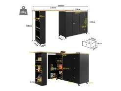 Móvel De Bar*Hauss Spole Móvel bar giratório com rodízios, 2 portas, 3 gavetas e prateleiras, tampo em folheado de madeira natural clara, corpo - 209x39x106cm Preto
