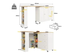 Móvel De Bar|Hauss Spole Móvel bar giratório com rodízios, 2 portas, 3 gavetas e prateleiras, tampo em folheado de madeira natural clara, corpo - 209x39x106cm Branco