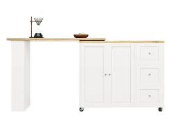 Móvel De Bar|Hauss Spole Móvel bar giratório com rodízios, 2 portas, 3 gavetas e prateleiras, tampo em folheado de madeira natural clara, corpo - 209x39x106cm Branco