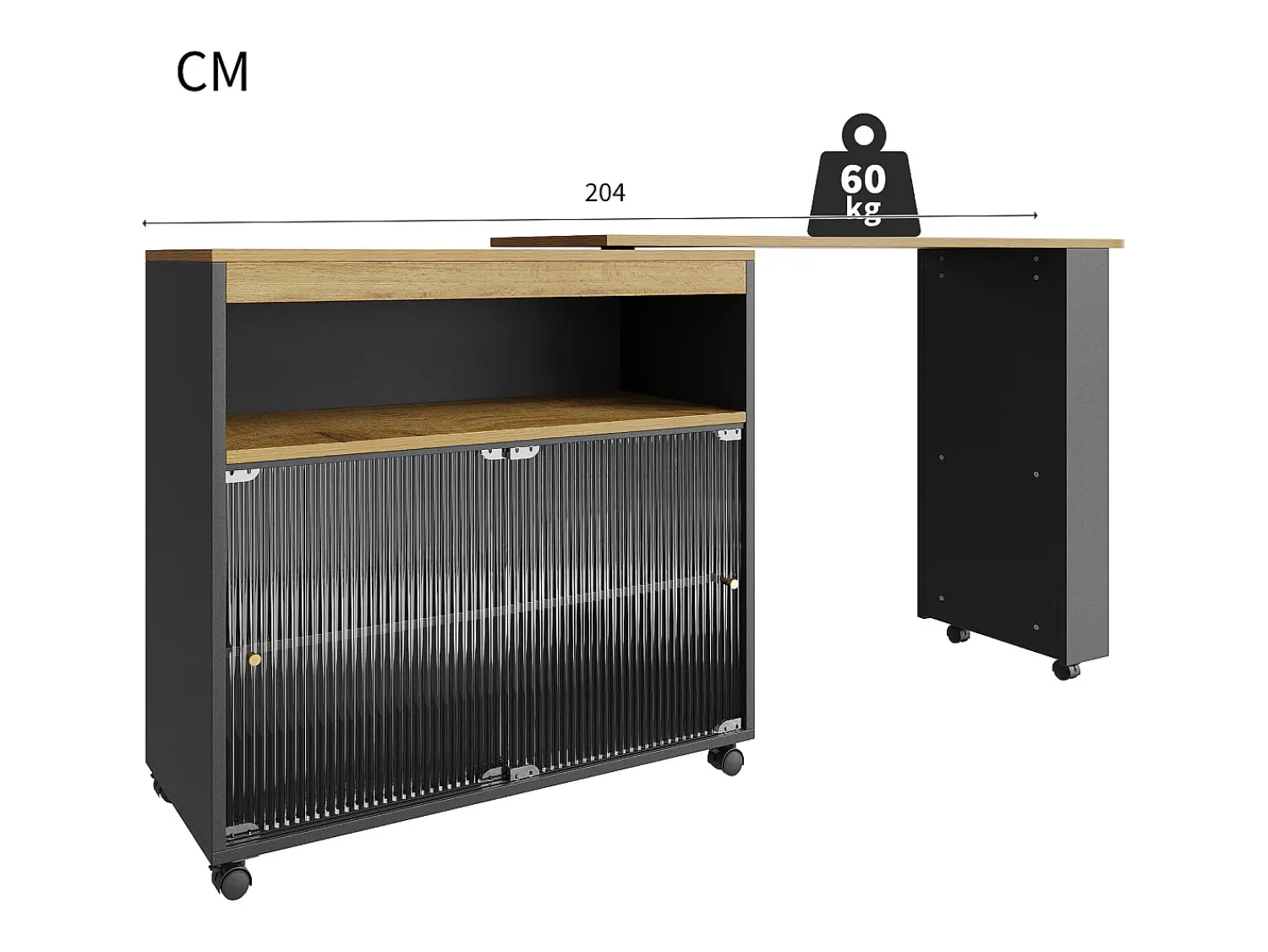 Hauss Spole Móvel bar giratório sobre rodas com 2 portas de correr em vidro, 1 nicho e prateleiras, LED incluído, MDF, - 138x39x105cm^ Móvel De Bar