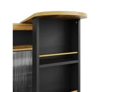 Hauss Spole Móvel bar giratório sobre rodas com 2 portas de correr em vidro, 1 nicho e prateleiras, LED incluído, MDF, - 138x39x105cm^ Móvel De Bar