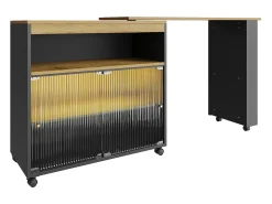 Hauss Spole Móvel bar giratório sobre rodas com 2 portas de correr em vidro, 1 nicho e prateleiras, LED incluído, MDF, - 138x39x105cm^ Móvel De Bar