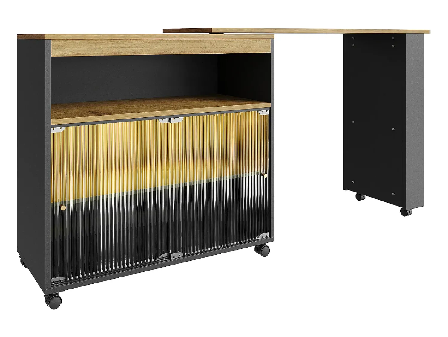 Hauss Spole Móvel bar giratório sobre rodas com 2 portas de correr em vidro, 1 nicho e prateleiras, LED incluído, MDF, - 138x39x105cm^ Móvel De Bar