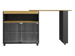Hauss Spole Móvel bar giratório sobre rodas com 2 portas de correr em vidro, 1 nicho e prateleiras, LED incluído, MDF, - 138x39x105cm^ Móvel De Bar