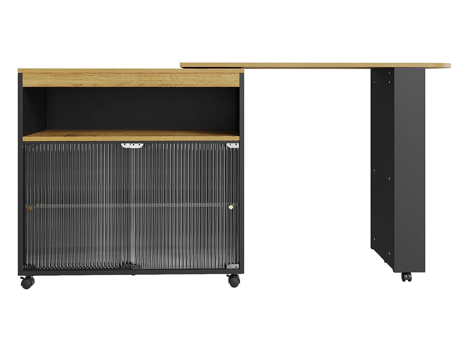 Hauss Spole Móvel bar giratório sobre rodas com 2 portas de correr em vidro, 1 nicho e prateleiras, LED incluído, MDF, - 138x39x105cm^ Móvel De Bar