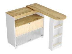 Móvel De Bar*Hauss Spole Móvel bar giratório sobre rodas com 2 portas de correr em vidro, 1 nicho e prateleiras, LED incluído, MDF, - 138x39x105cm Branco