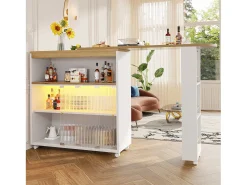 Móvel De Bar*Hauss Spole Móvel bar giratório sobre rodas com 2 portas de correr em vidro, 1 nicho e prateleiras, LED incluído, MDF, - 138x39x105cm Branco