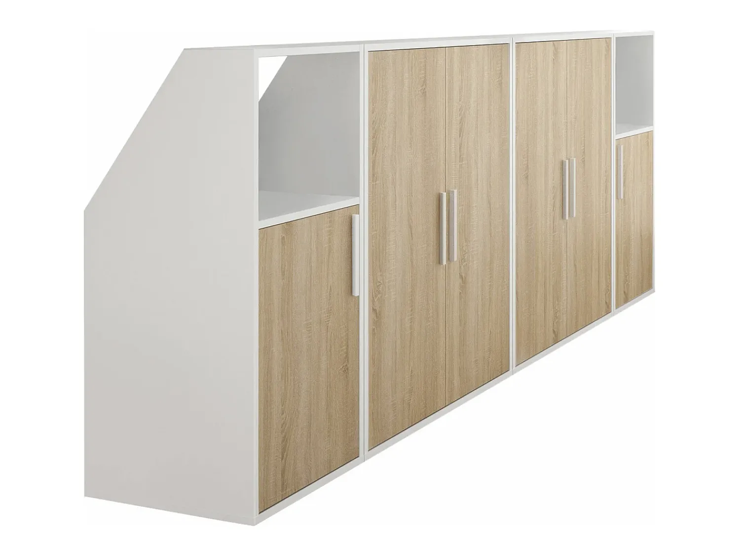 Móvel De Arrumação|Vente-unique Móvel com inclinação 6 portas e 2 nichos branco e natural - ADEZIO Natural claro / Branco