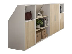 Móvel De Arrumação*Vente-unique Móvel com inclinação com 4 portas, 2 prateleiras e 2 nichos e natural ADEZIO Branco