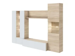 Móvel De Tv| Móvel Completo para Sala Essenttial 260x185 cm Brilhante & Carvalho Canadense com Arrumação e Iluminação LED Branco