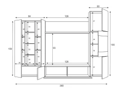 Móvel De Tv| Móvel Completo para Sala Essenttial 260x185 cm Brilhante & Carvalho Canadense com Arrumação e Iluminação LED Branco
